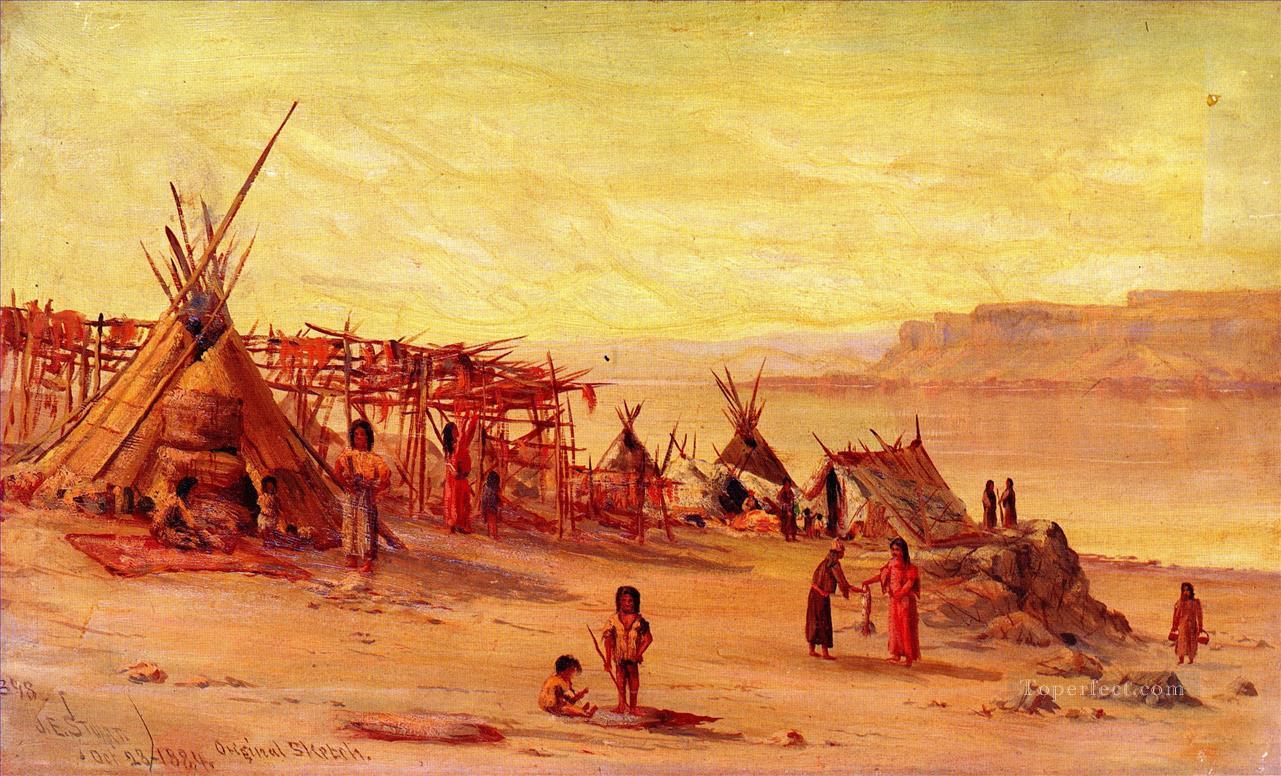 James Everett Stuart xx Indian Camp in der Nähe von Celilo Ölgemälde